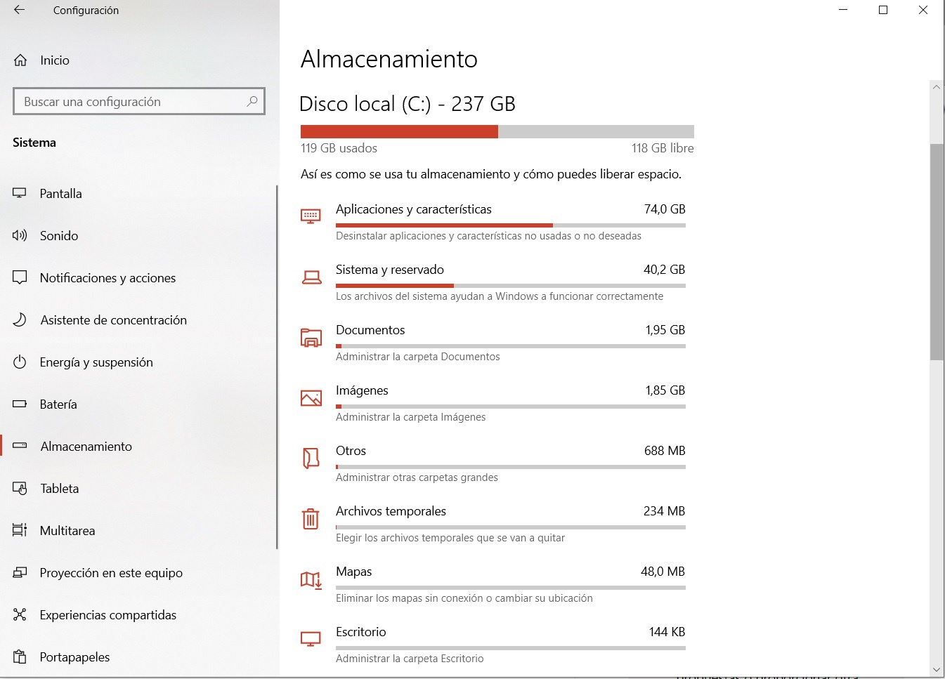 Almacenamiento de Windows